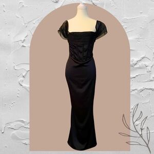 Meshki Black Off The Shoulder Satin Maxi Dress